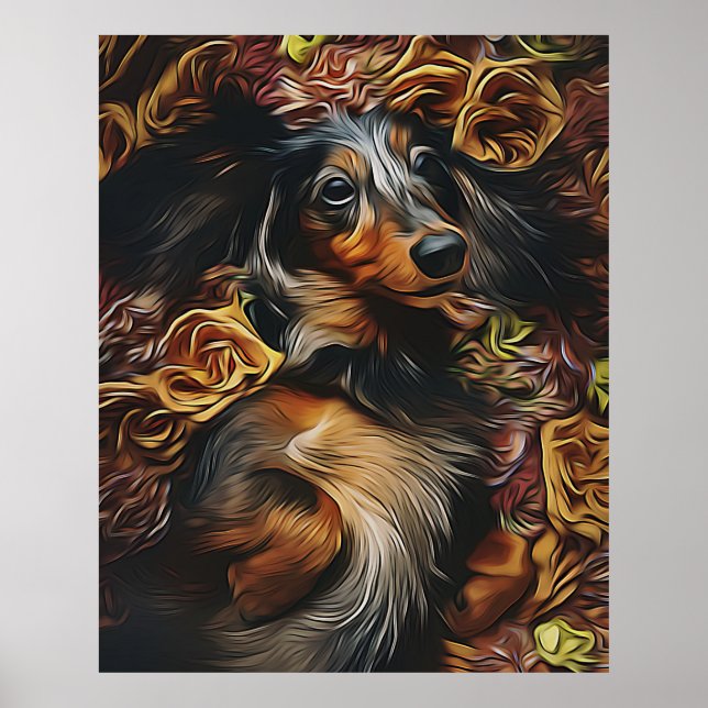 High Angle Portrait Of Dachshund Lying On Field Poster (Front)