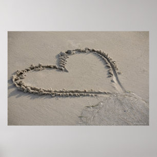 High angle view of a heart shape on the beach poster