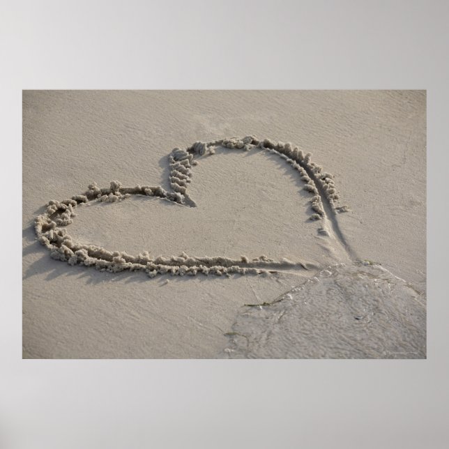 High angle view of a heart shape on the beach poster (Front)