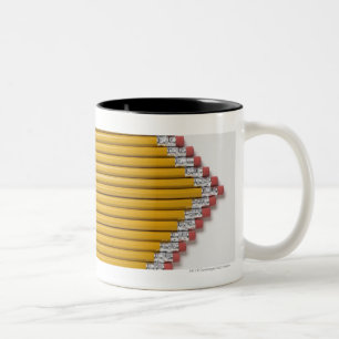 High angle view of pencils in a row Two-Tone coffee mug