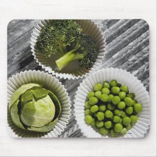High angle view of vegetables in paper cups mouse pad