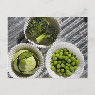 High angle view of vegetables in paper cups postcard