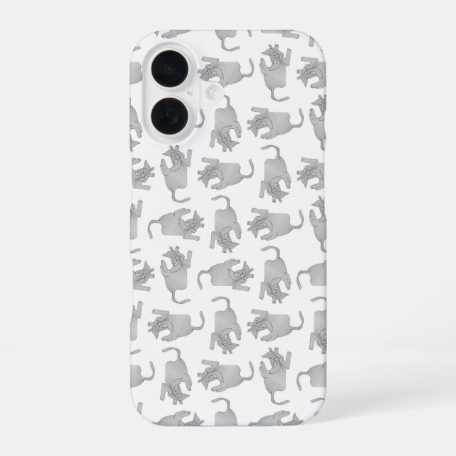 High angle view sketchy drawing cat motif pattern iPhone 16 case (Back)