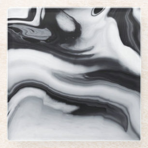High Contrast Black and White Marble Glass Coaster
