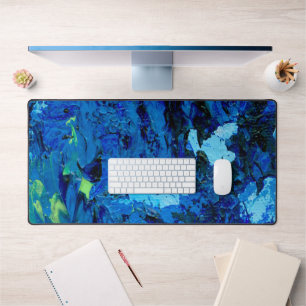 High Contrast Blue and Green Abstract Art Desk Mat