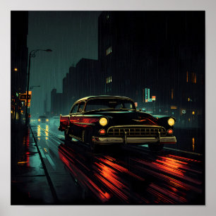 High-Contrast Film Noir: Backlit Evening Drive Poster
