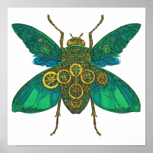 High Contrast Flat Color Art: Emerald Clockwork Poster (Front)