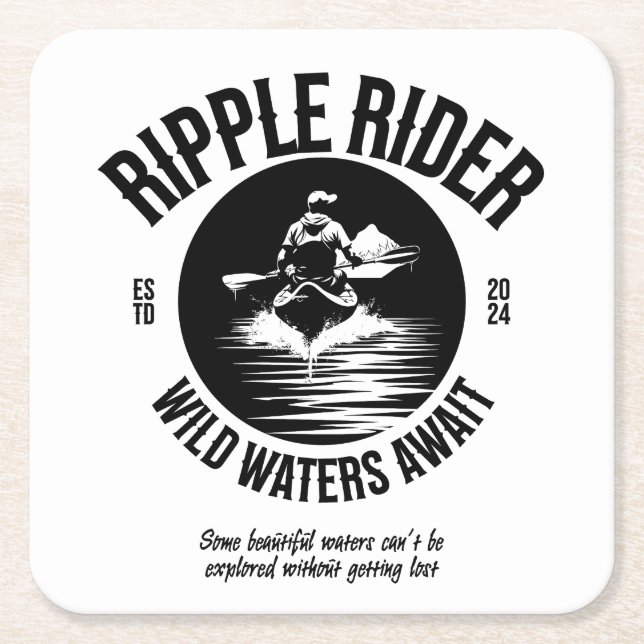 High Contrast Kayaking Image Square Paper Coaster (Front)