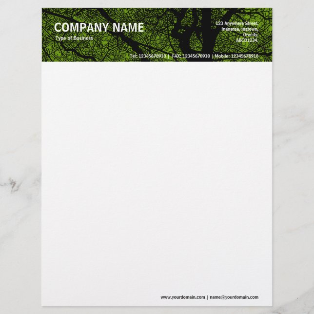 High Contrast Tree - Avocado Green Custom Letterhead (Front)
