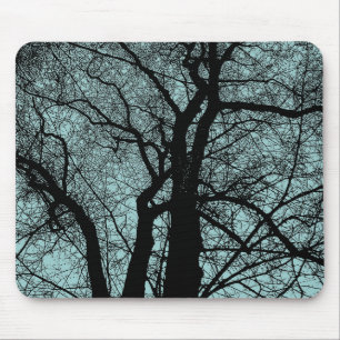 High Contrast Tree - Light Blue Green Mouse Pad