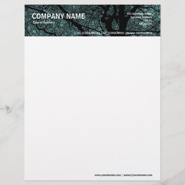 High Contrast Tree - Ocean Green Custom Letterhead (Front)