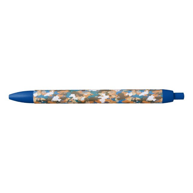 High-contrast Urban Digital Camouflage Pattern  Blue Ink Pen (Front)