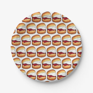 High Cream Tea Scone Jam UK British Bakery Food Paper Plate