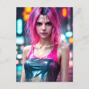 High detail RAW colour dramatic photo Pink Hair Postcard