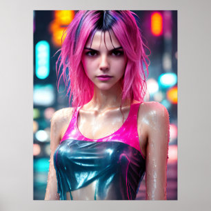 High detail RAW colour dramatic photo Pink Hair Poster