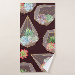 High detail succulent and cactus seamless pattern bath towel