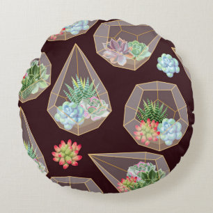 High detail succulent and cactus seamless pattern round cushion