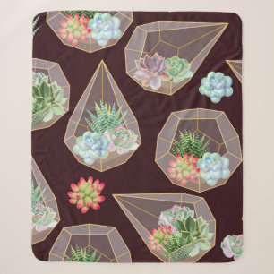 High detail succulent and cactus seamless pattern sherpa blanket