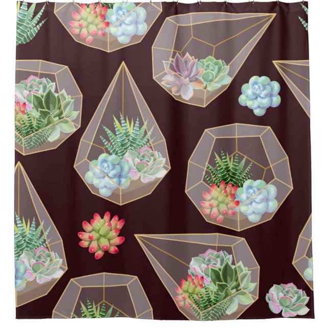 High detail succulent and cactus seamless pattern shower curtain (Front)