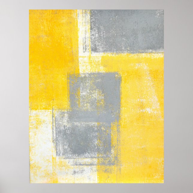 'High Dive' Grey and Yellow Abstract Art Poster (Front)