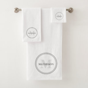 High end personalised grey white monogrammed bath towel set
