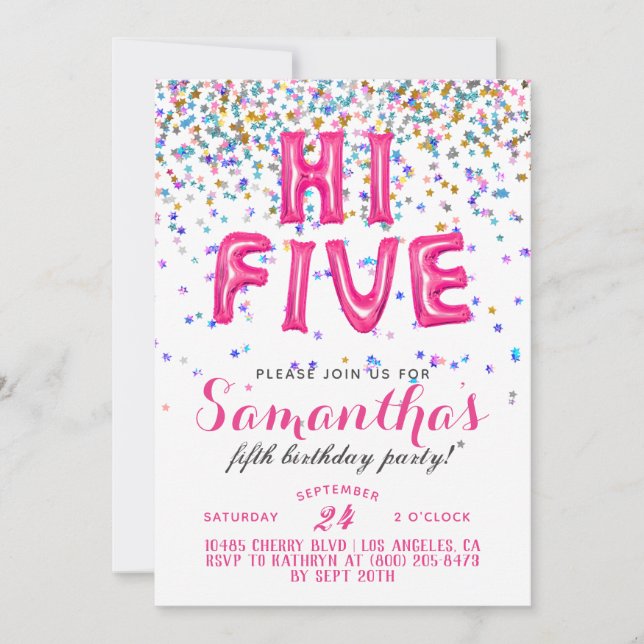 High Five 5th Birthday Confetti Invitation (Front)