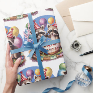 high five birthday party twins mapache baby racoon wrapping paper