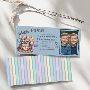 high five birthday party twins mapache theme photo invitation