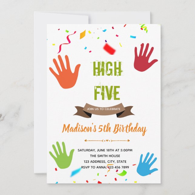 High five birthday theme card invitation (Front)