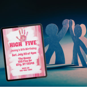 High Five, Pink Painted 5th Birthday Invitation