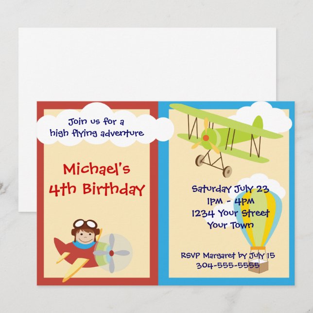 High Flying Adventure Birthday Party Invitation (Front/Back)