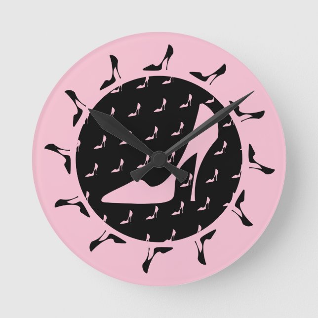 High Heel Black And Pink Round Clock (Front)