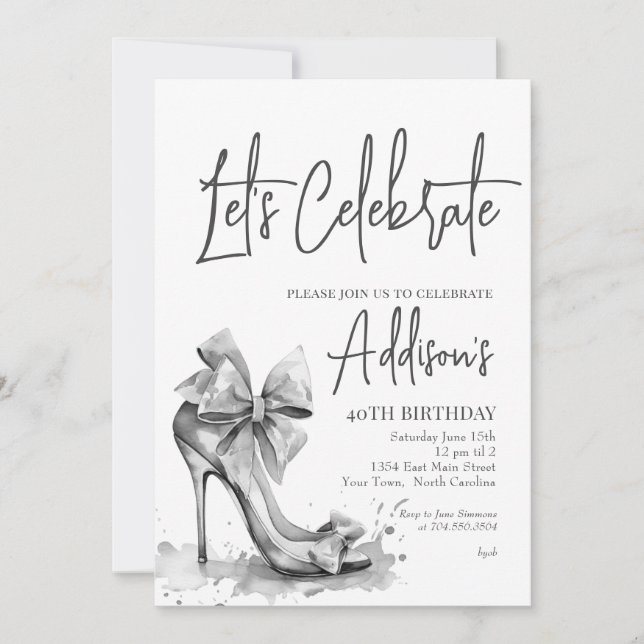 High Heel black bow 40th Birthday Party Invitation (Front)