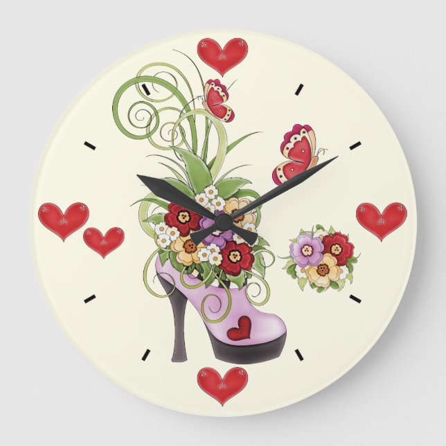 High Heel, Flowers, Hearts and Butterflies Clock (Front)