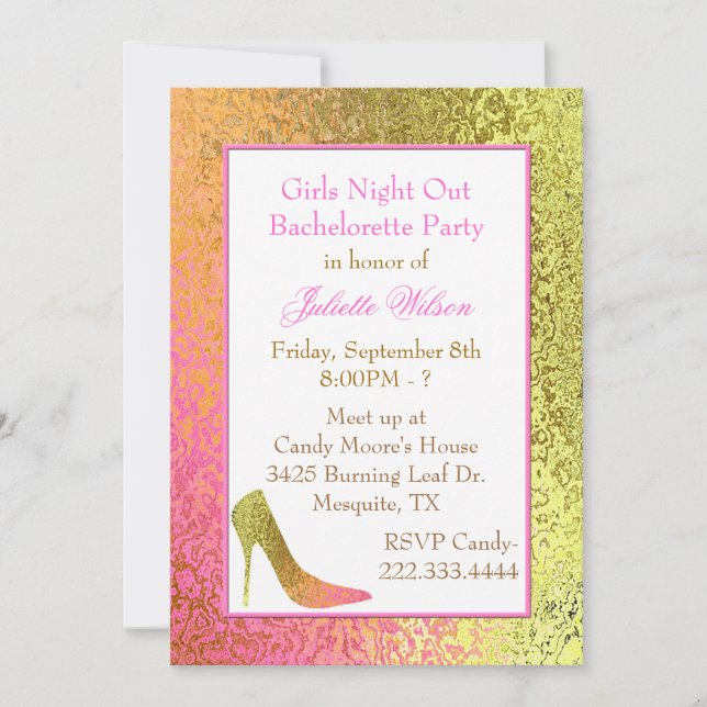 High Heel Foil Look Bachelorette Party Invitation (Front)