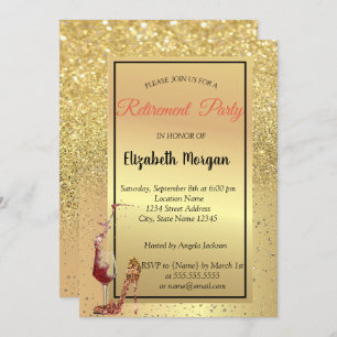 High Heel,Glass,Red, Gold Glitter Retirement Party Invitation