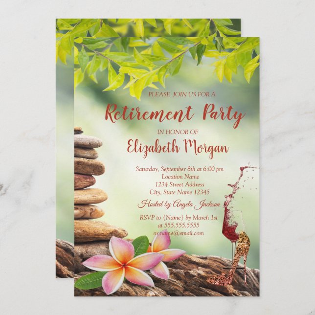 High Heel,Glass,Zen Stones Landscape Retirement Invitation (Front/Back)