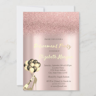 High Heel Rose Gold Glitter Bokeh Retirement Party Invitation