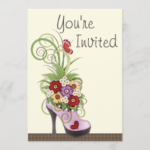 High Heel Shoe and Flowers Birthday Invitation