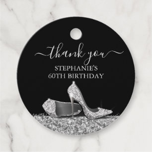 High Heel Shoe Birthday Thank You Silver Black Favour Tags