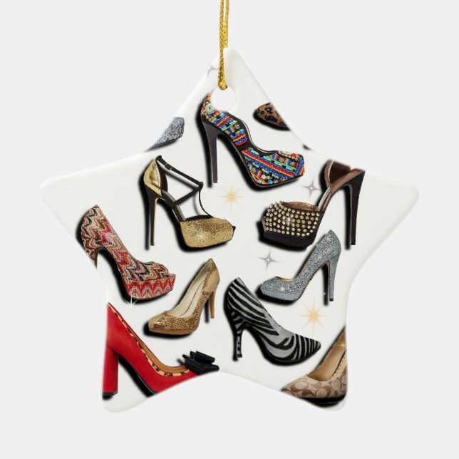 High Heel Shoe Collage Sparkle Fashion Pumps Ceramic Ornament (Front)