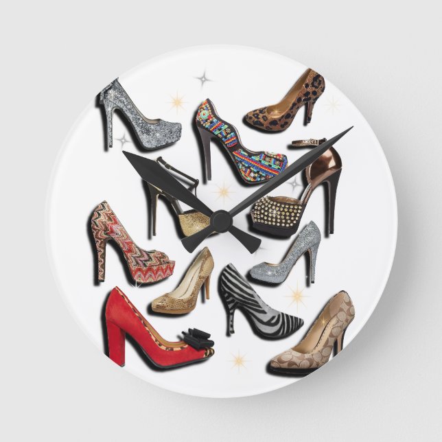 High Heel Shoe Collage Sparkle Fashion Pumps Round Clock (Front)
