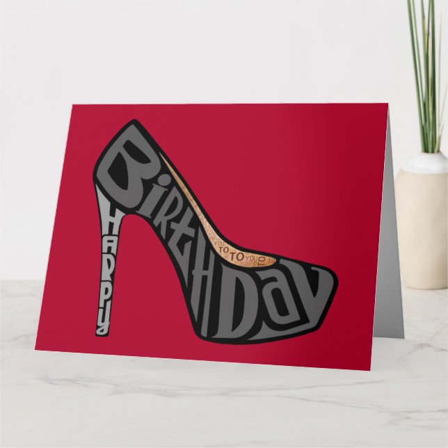 High Heel Shoe Happy Birthday Typography Card (Front)