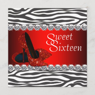 High Heel Shoe Red Zebra Sweet 16 Party Invitation