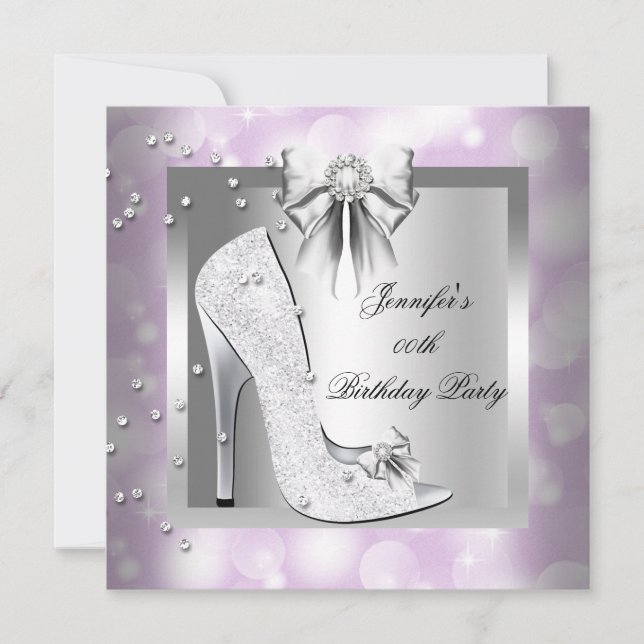 High Heel Shoe Silver Pink Birthday Party Invitation (Front)