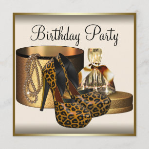High Heel Shoe Womans Cream Gold Birthday Invitation