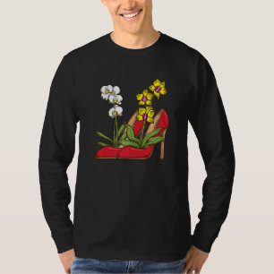 High Heel Shoe Women Plants Florist Women Orchid T-Shirt