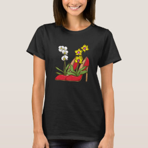 High Heel Shoe Women Plants Florist Women Orchid T-Shirt