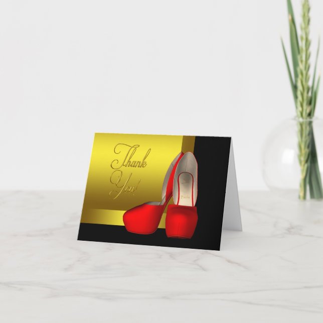 High Heel Shoes Black Red Gold Thank You Card (Front)