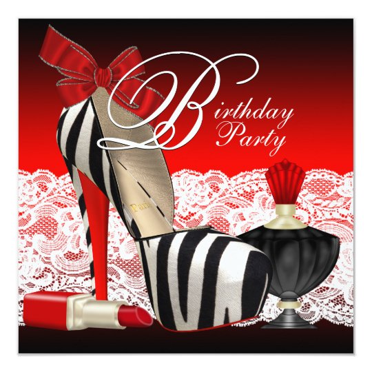 High Heel Shoes Black Red Zebra Party Card